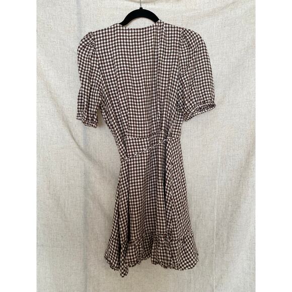 & Other Store Brown Gingham Mini Wrap Dress Size 8 - Picture 4 of 13